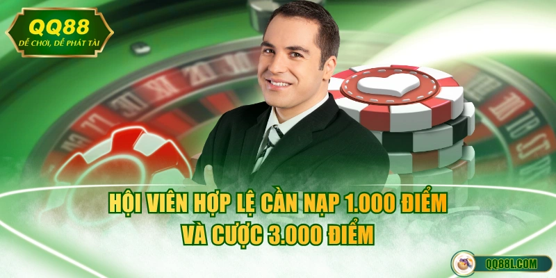 Hội viên hợp lệ cần nạp 1.000 điểm và cược 3.000 điểm